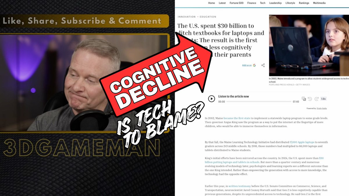 3dGameMan's tweet image. This Generation's Cognitive Decline youtu.be/vCXExFAqIJ4
#EducationTechnology #ScreenTime #SiliconValley #DigitalAddiction #ChildDevelopment #AILearning #WaldorfEducation #TechEthics #CognitiveHealth #FocusAndAttention #EarlyChildhoodEducation #EdTech #DigitalWellness