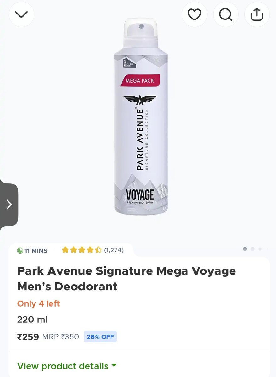 ShashankCode's tweet photo. I was ordering on blinkit, Instamart a lot these days. I had to order one Park Avenue deodorant which is priced at 234 ( 220 ml ) in Instamart.  And 259 in blinkit.

I went to a nearby store and bought it for 195. 

I feel sometimes it's worth the wait. 
#blinkit #instamart https://t.co/fQhoqxfeAL