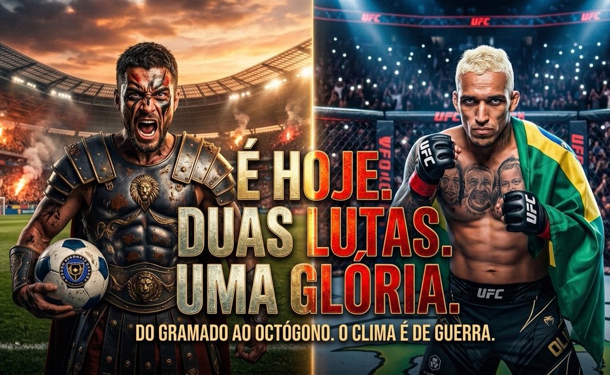 Tem dia que o futebol vira luta. E hoje é esse dia! 🏟️🔥

Enquanto a Arena Credinor ferve com o North em busca do troféu, o nosso <a href="/CharlesDoBronxs/">Charles 'DoBronxs' Oliveira</a> entra no octógono pra mostrar quem manda.

Dois campos de batalha, um só objetivo: SER CAMPEÃO. 🥇✨

Quem tá fechado com os