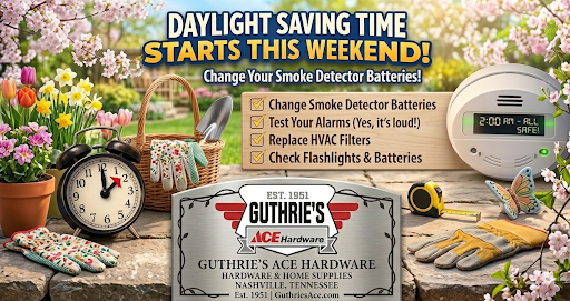 Spring forward tonight! 🕰️ Perfect time to tackle home maintenance &amp; prevent issues. What project will you start? 🔧 #GuthriesAce #SpringForward #HomeImprovement