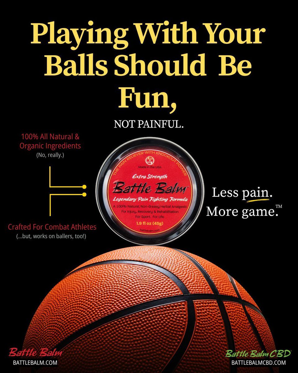 BattleBalm's tweet photo. Legendary pain relief for every athlete, whether you dominate a ball sport or not.

We set the standard for powerful, all natural & organic pain relief.

Battle for better.
20% off your first order with code: INSTA20
.
.
.
.
#battlebalm #basketball #basketballneverstops #basketballtraining #basketballplayer #basketballislife #painrelief #painreliefoptions #painreliefproducts #painreliefcream #painrelieftherapy #paincream #naturalpainrelief #naturalpainmanagement #ballislife #nextgenathlete #sportsinjury #sportsinjuryrehab #lesspainmoregame