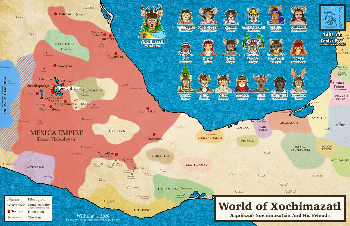 ohs688's tweet photo. World of Xochimazatl

This is not a totally accurate map, because Mesoamerican polities were mostly defined as intricate network of city-states rather than fixed borders and territories. This is just for visual reference of where Xochimazatl and his friends comes from. https://t.co/jGgNUPu5Fb