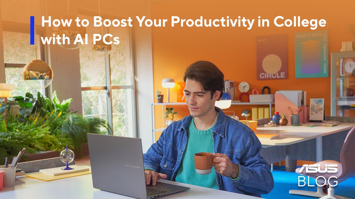 ASUS's tweet photo. A powerful AI PC can make your college life much easier. Use Copilot to accelerate research or writing tasks and improve results. Click the link in the post to learn more! 
https://t.co/PldHCsY0tq
 
#ASUSBlog 
#aipc 
#collegestudents https://t.co/zTJJCtEowK