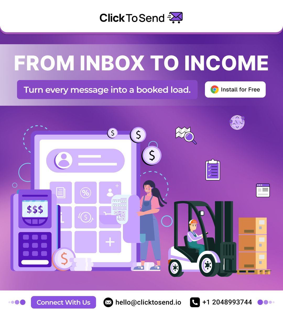 Click_To_Send's tweet image. ⚡ Turn Emails Into Earnings

Reach brokers instantly, calculate RPM, &amp;amp; streamline dispatch, without switching tabs.

Close loads faster with ClickToSend
Get started 👉 clicktosend.io

#ClickToSend #FreightTech #DispatchAutomation #LogisticsInnovation #TruckingSolutions