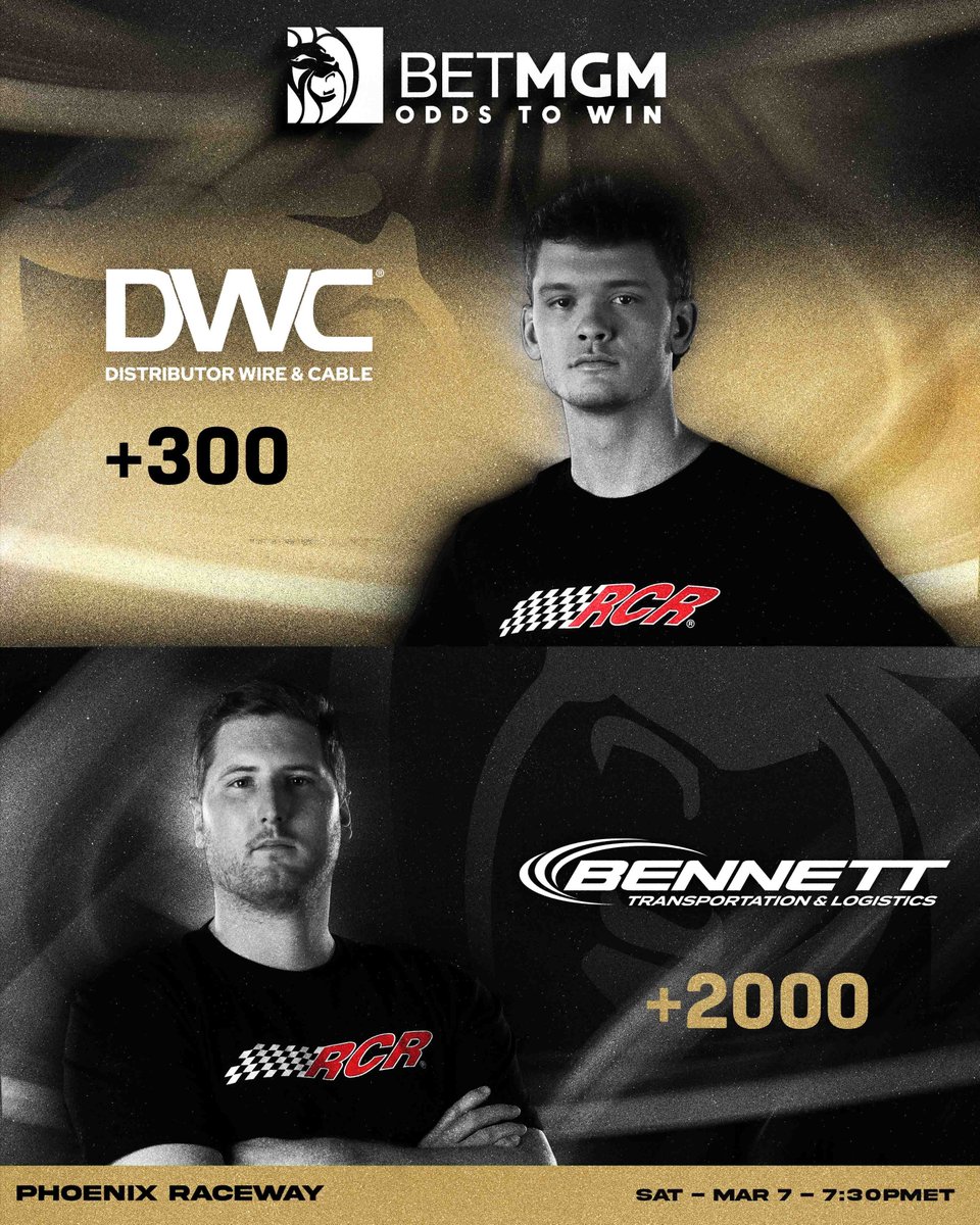 RCRracing's tweet image. Make your picks for today's race! 

@BetMGM | #DWC | @BennettFamilyCo