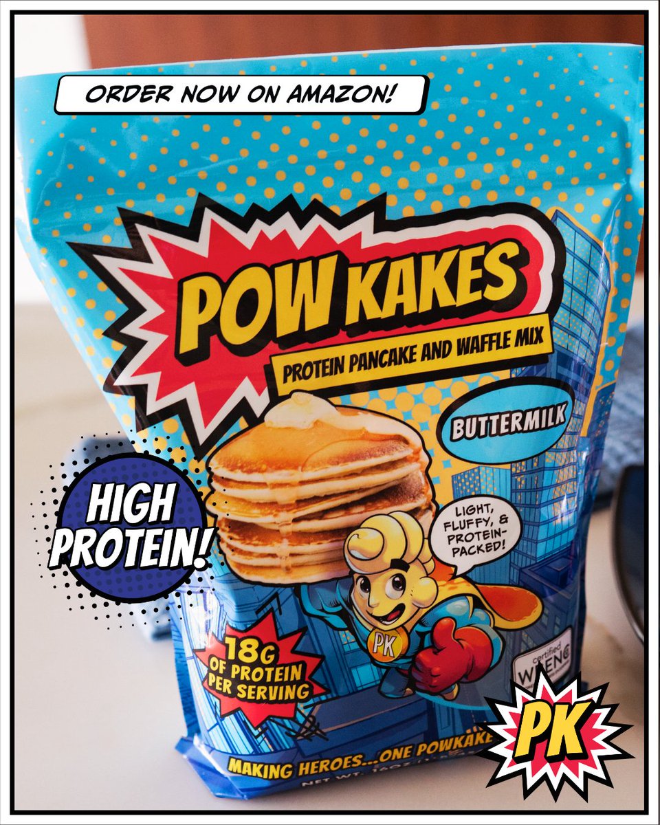 powkakes's tweet image. Fuel your mornings with POWKAKES! 💥 Our buttermilk protein pancake &amp;amp; waffle mix packs 18g of protein per serving—perfect for busy families and superhero mornings!

#HighProtein #ProteinPancakes #BreakfastBoost #HealthyEating #AmazonFinds