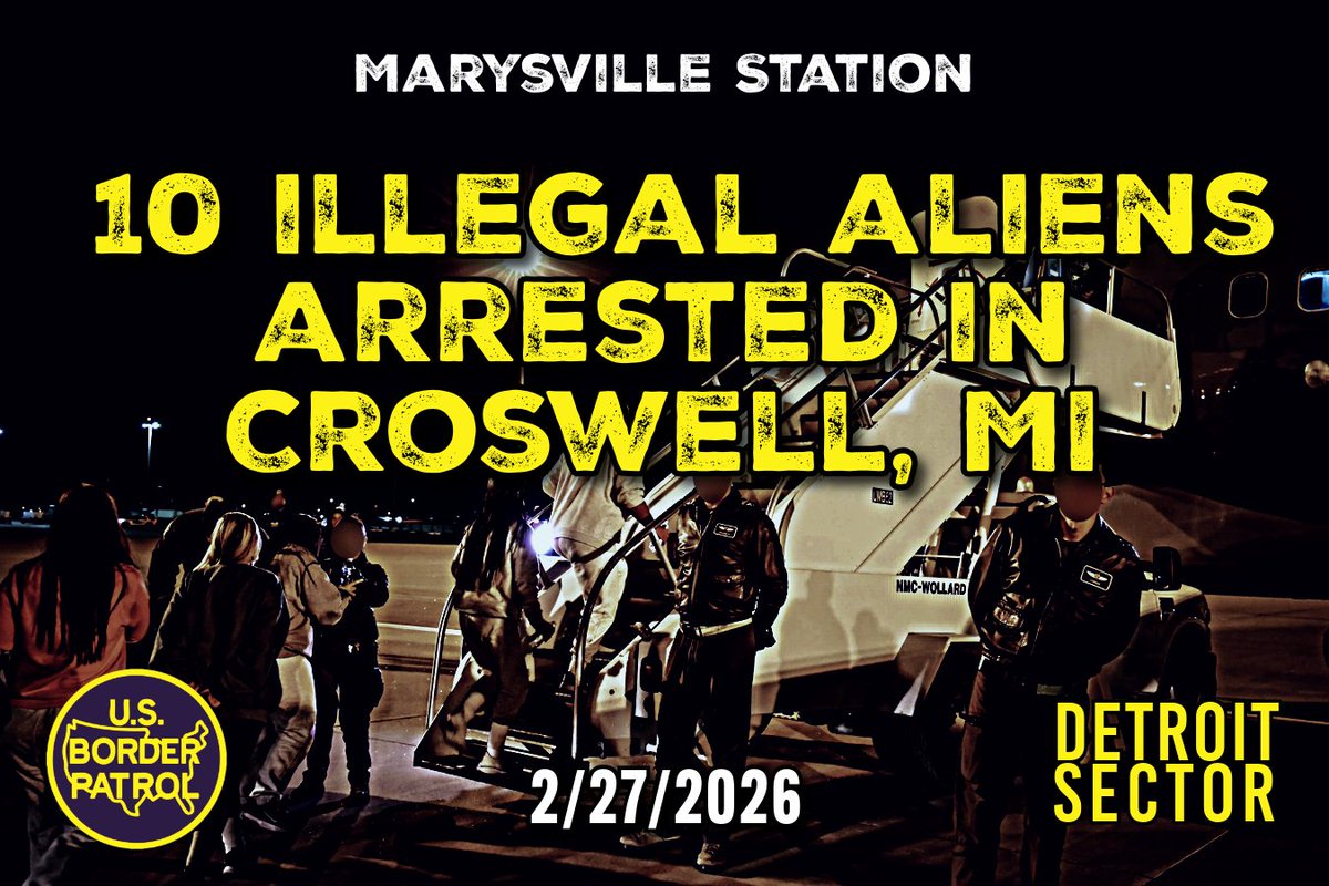 USBPChiefDTM's tweet image. 2/27 - In a targeted law enforcement action, Marysville Station agents arrested 10 illegal aliens from Mexico and Guatemala in Croswell, MI. One of the illegal aliens is charged with felony re-entry. All will be #deported from the United States. 

Charges:
* ALIEN INADMISSIBILITY