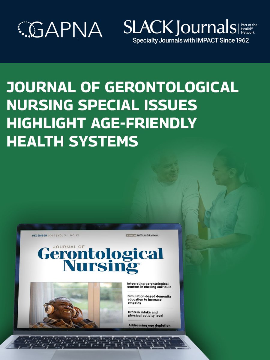 GAPNA_HQ's tweet image. The Journal of Gerontological Nursing has published two special issues. These special issues highlight cutting-edge work showcasing the potential to design, implement, and study age-friendly programs and policies.

Read more 👇
ow.ly/f4K650Yq7vt

#gerontology #SLACK