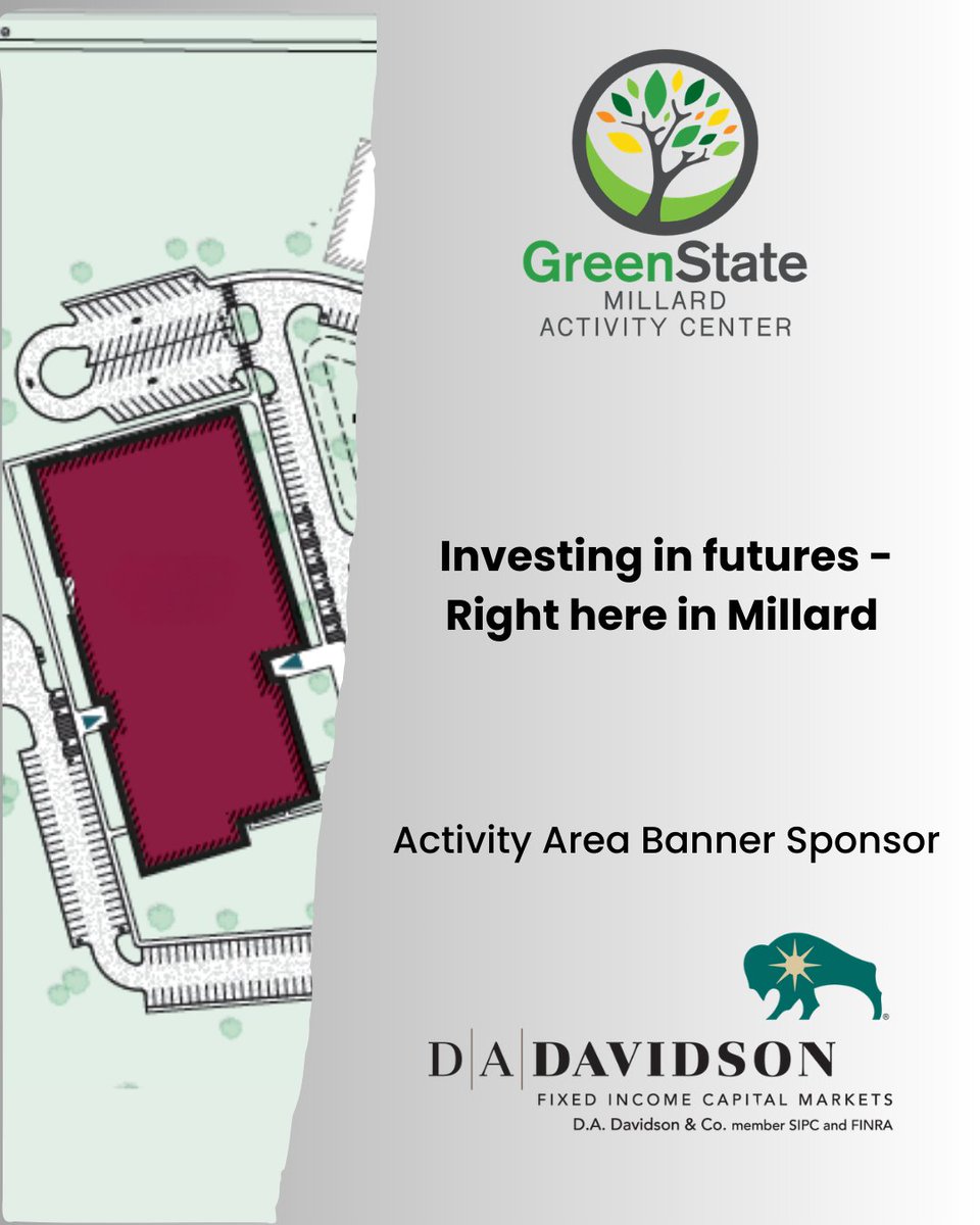 greenstatemac's tweet photo. We’re proud to welcome D.A. Davidson as an Activity Area Banner Sponsor at the GreenState Millard Activity Center.

With a long-standing commitment to delivering confidence and guidance for what’s next, D.A. Davidson supports individuals, families, and institutions through the moments that matter most. As an employee-owned firm with a strong history of community impact, their partnership reflects a shared investment in Millard’s future.

Support from trusted organizations like D.A. Davidson helps bring this project to life - creating a space where students, families, and the broader community can gather, grow, and thrive.

Thank you, D.A. Davidson, for being part of the GreenState Millard Activity Center family.

#GreenStateMAC #MillardProud #CommunityPartners