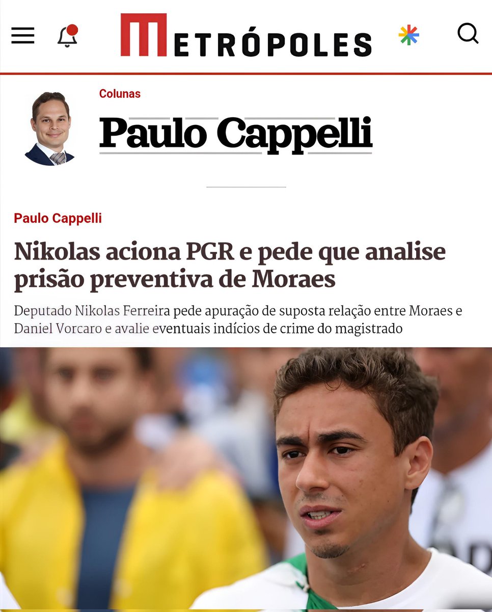 "PRESTEM ATENÇÃO: O NIKOLAS está mostrando o caminho a ser seguido.

Para acertar o ALEXANDRE, teremos que mirar no GONET. Com a nossa PRESSÃO e se a MÍDIA TRADICIONAL ajudar, ele não vai aguentar.

Ou ele vai pedir pra sair, ou ele vai trair o CARECA do MASTER.