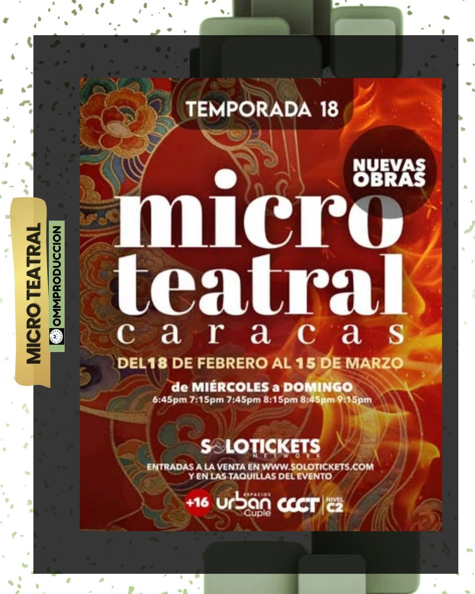 ommproduccion's tweet photo. Música, teatro y @microteatral
en @Centrotet @CculturalChacao 
@UrbanCuple 
@TeatroAPM https://t.co/1K4uqe97Mu