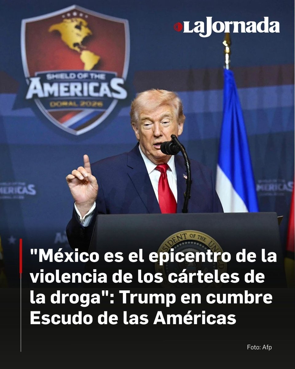 ⏺️ ➡️ El presidente de Estados Unidos, Donald Trump, aseguró que México es “el epicentro de la violencia” de los cárteles y declaró que “no voy a aprender su maldito idioma”, al referirse al español, ante una docena de mandatarios latinoamericanos de derecha que asisten a la