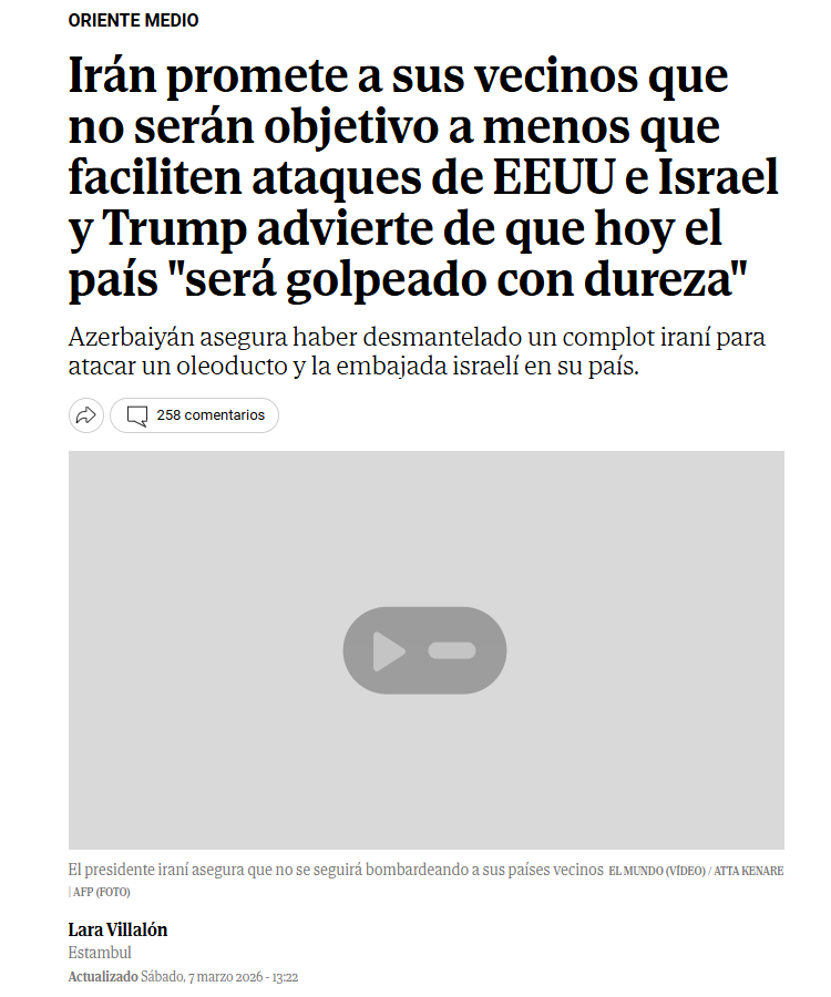 Pecavigo's tweet photo. @elmundoes El mismo enlace de la noticia se actualiza a cada rato, cambiando el titular y el contenido. No se interpreta lo mismo que ponéis en este tweet, les dice que no les atacarán si dejan de colaborar con EEUU https://t.co/jark5p8eeH