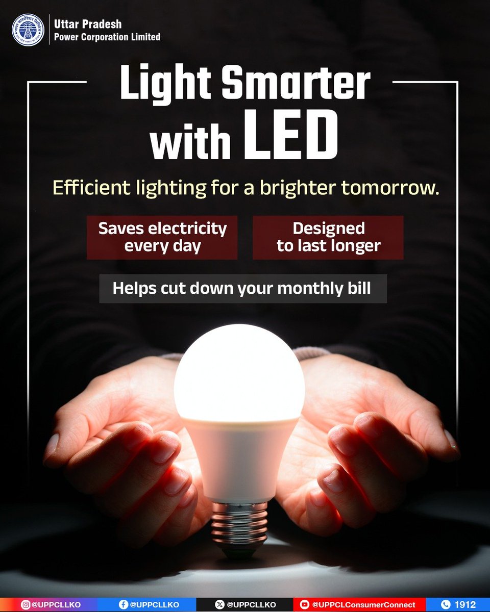 Puvvnlbast's tweet photo. Make the smart lighting choice with #LED bulbs.
They use less power, last longer, and help you save money while supporting energy conservation.
#UPPCL #SwitchToLED #SaveElectricity https://t.co/8qb9cTT5Ma