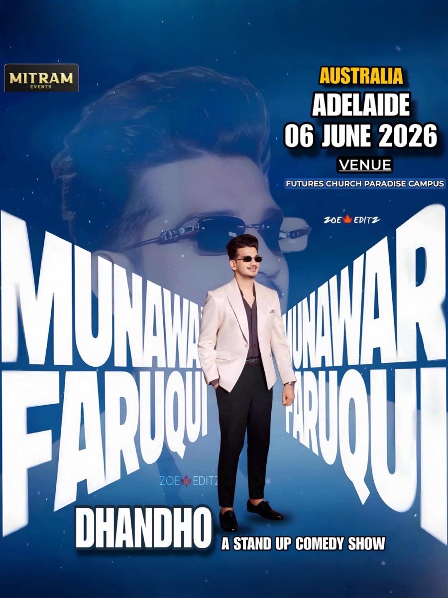 Australia 🇦🇺… it’s happening.

𝐒𝐘𝐃𝐍𝐄𝐘 - 31 𝐌𝐀𝐘 
𝐀𝐃𝐄𝐋𝐀𝐈𝐃𝐄 -  6 𝐉𝐔𝐍 
𝐌𝐄𝐋𝐁𝐎𝐔𝐑𝐍𝐄 - 7 𝐉𝐔𝐍

Dhandho Tour begins. 🎤🔥
<a href="/munawar0018/">munawar faruqui</a>

#MunawarFaruqui #DhandhoTour #ComedyTour #StandUpComedy #LiveShow