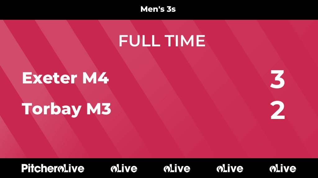 FULL TIME: Exeter M4 3 - 2 Torbay M3
#EXETOR #Pitchero
torbayhockeyclub.com/teams/274118/m…