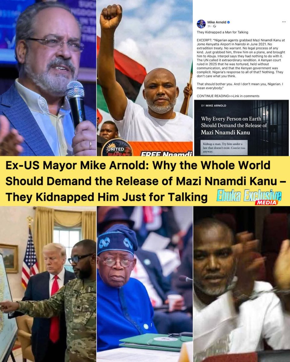 four_unit's tweet photo. Ex-US Mayor Mike Arnold: Why the Whole World Should Demand the Release of Mazi Nnamdi Kanu – They Kidnapped Him Just for Talking

SOLUTIONS:FREE MNK,CONDUCT a REFERENDUM,FREE BIAFRA @AU @EU @UN @KREMLIN @WHITEHOUSE @ECOWAS @AMNESTY @BRITISH @CANADA govt https://t.co/UEkZ2MnG58