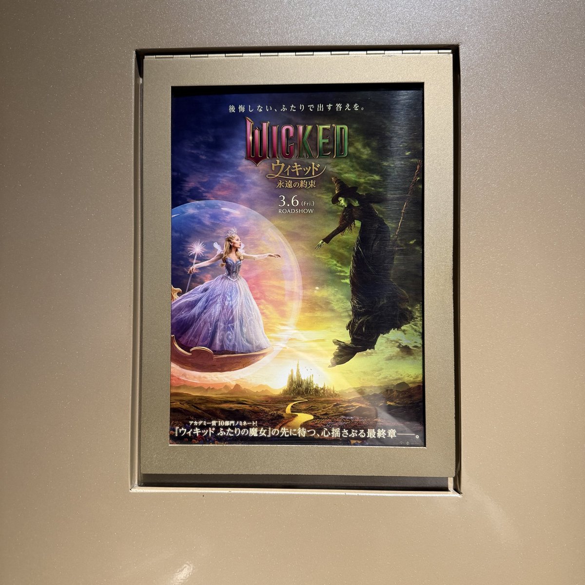 pzpq's tweet photo. 待望の #ウィキッド 観てきた🧙‍♀️
展開と対比の演出が凄かった
なにが善で誰が善で誰を何を信じたらいいのか
その答えを問いかけてくるような、今の世の中（現実）とスクリーンの中（虚構）という対比をしつつ2つの世界を重ねて見せられていた気がした
起こっていることは同じだよと
まさに大人の絵本だ https://t.co/teKoMlqEgN