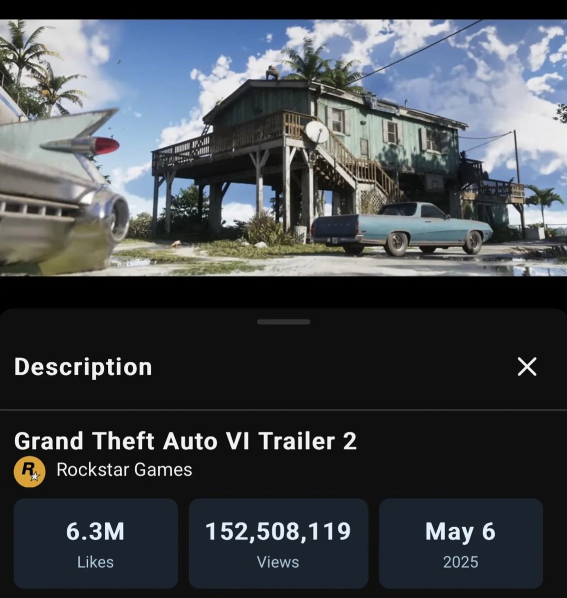 GTA6_Community's tweet photo. GTA 6 Trailer 2 is now 10 months old

Sitting at 152 million views, GTA 6 keeps breaking new records.

We are now closer to the game then we are to any of its previous trailers. Only (8 1/2) months left until it's time for us to migrate to Leonida

#gta #gta6 https://t.co/mImu6ZJfyO