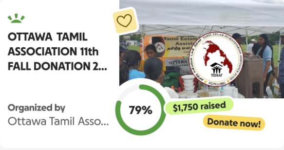 ottawa_tamil's tweet photo. https://t.co/aoGWu6jGdC The OTA Fall Donation Campaign (11th annual) has concluded, supporting humanitarian projects through TEHAF under the Federation of Global Tamil Organizations (FGTO). The campaign raised $1,750. https://t.co/NhulbbWIQ1 https://t.co/egnP6L50s2