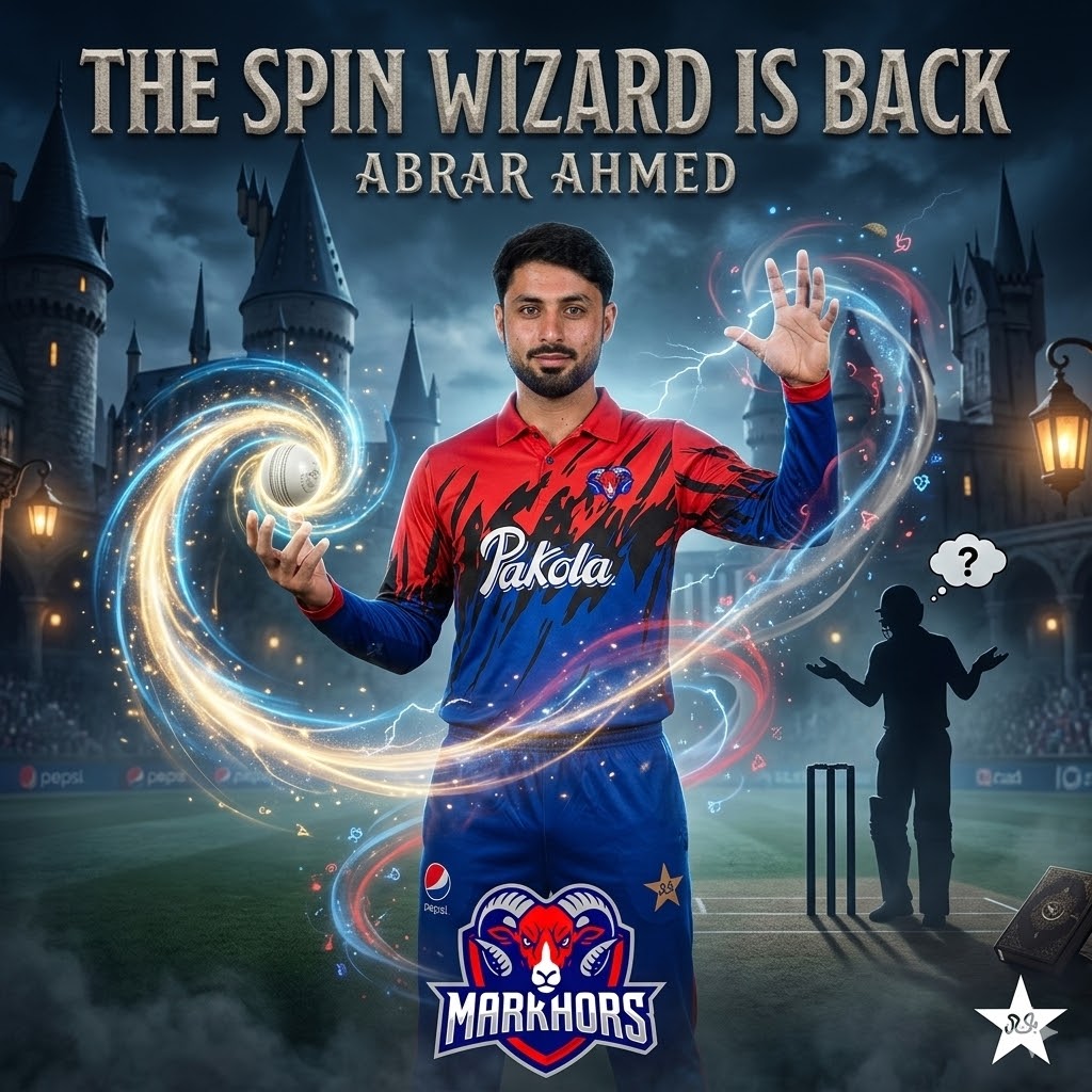 MarkhorT10's tweet photo. 🌀 The starboy returns.

Abrar Ahmed rejoins the Markhors after missing last season, arriving via trade from Fusion Super Kings in exchange for Rashid Khan.

A new chapter begins. 🔥🐐
#Markhors #ET10 #Season9 #TradeAlert https://t.co/o4Epy7fXKh