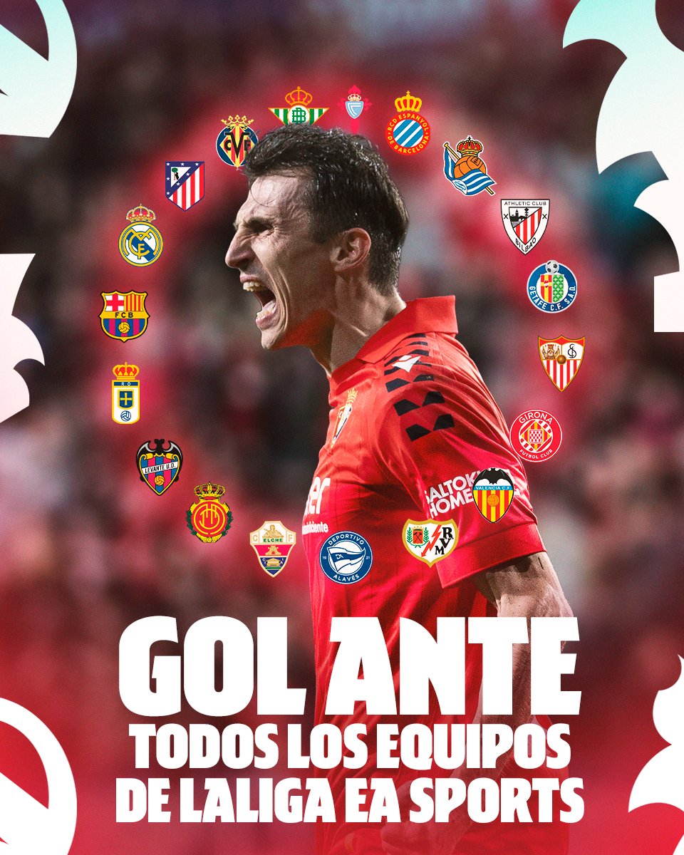 Osasuna's tweet photo. Con el de hoy, Budimir ha anotado gol a los 19 equipos de LaLiga EA Sports.

A nuestros nietos les hablaremos de Ante Budimir https://t.co/K2CEnnOB2p