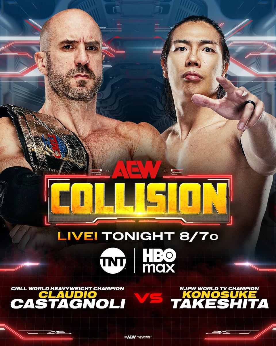 With Jon Moxley awaiting him in eight nights time, Konosuke Takeshita battles Mox's most trusted ally, Claudio Castagnoli!

the CMLL World Heavyweight Champion stands for the Death Riders' honor as their battles with the Don Callis Family continue as #AEWCollision is LIVE at 8/7c