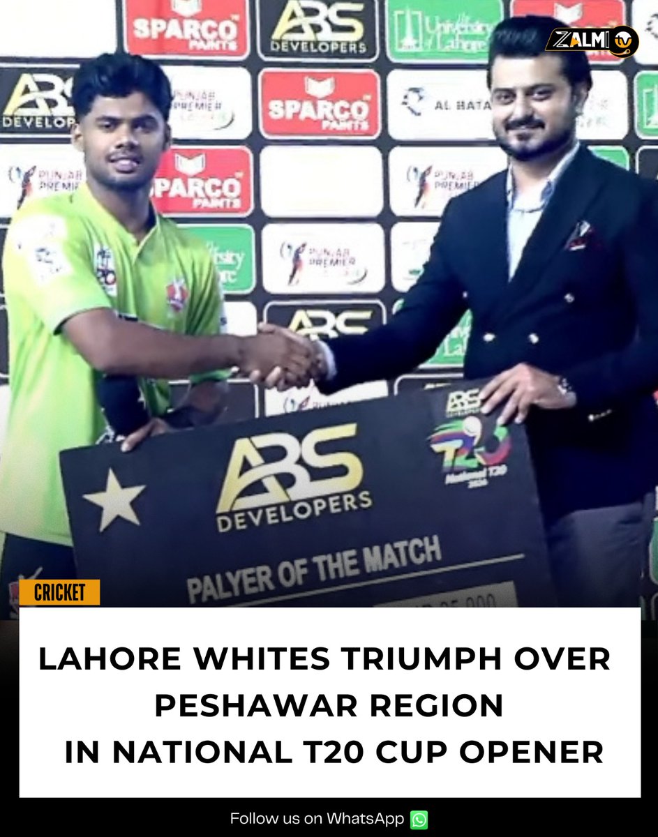 zalmitvlive's tweet image. Lahore Whites kicked off their National T20 Cup campaign with a dominant 6-wicket win against Peshawar Region on Saturday, March 7, 2026, at the Imran Khan Cricket Stadium. 

#NationalT20 #LahoreWhites #Peshawar