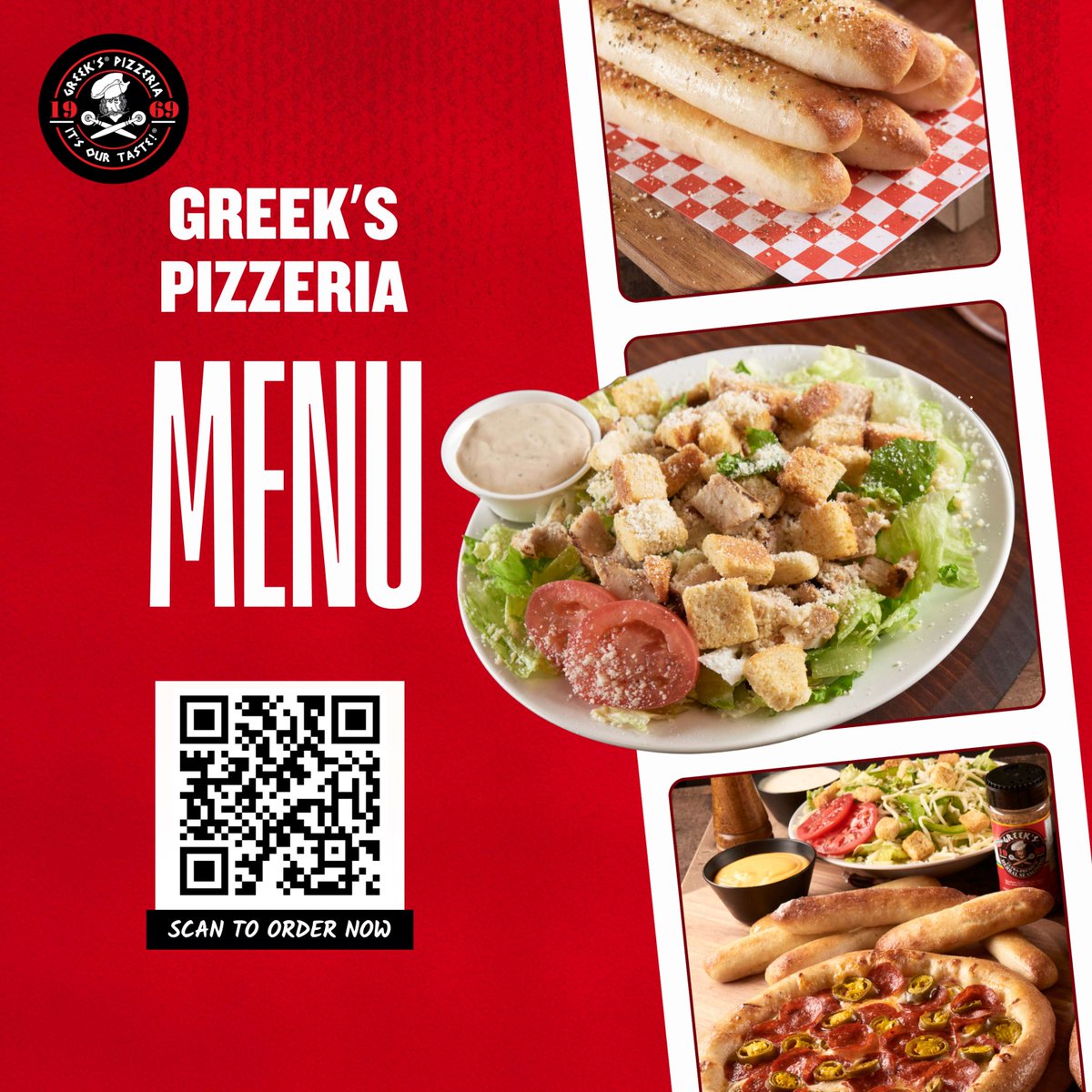 Your next meal is just one scan away. 📸✨ Skip the search and go straight to the good stuff.

#greeksmenu #pizzanight #breadsticks #greekspizzeria