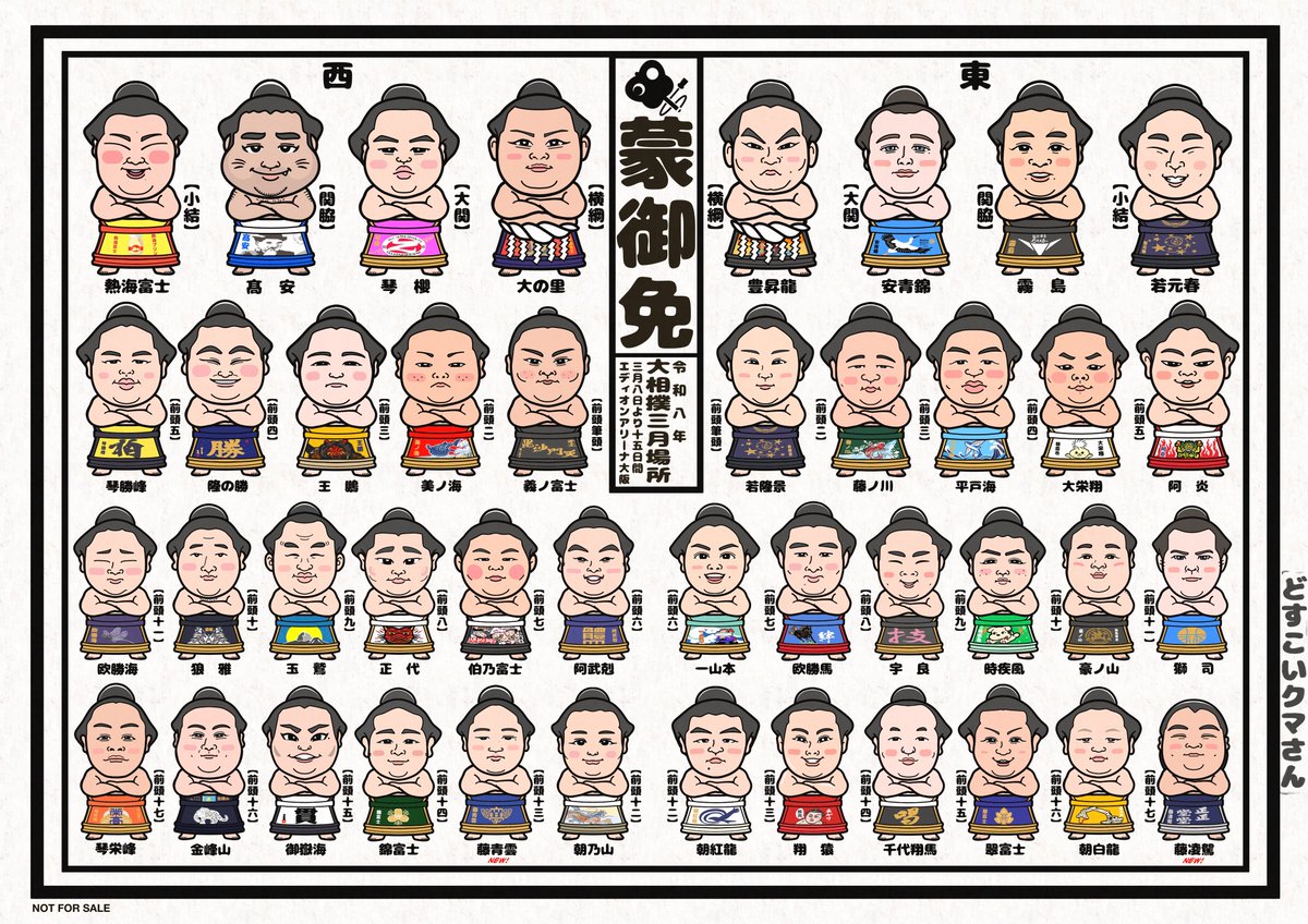 doskoikumasan's tweet photo. 令和8年 大相撲3月場所の絵番付を描きました！

#sumo
#大相撲
#大阪場所
#三月場所
#非売品 https://t.co/enIxioDrl5