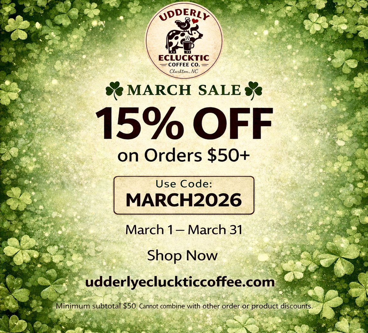 UdderlyCoffee's tweet photo. Use code MARCH2026 if you want to stock up on favorites like Cowboy Blend or try one of our single origin coffees.

👉 https://t.co/E1QSJzFzCd

From the farm to your cup. ☕💛

#UdderlyEclucktic #CowboyBlend #FarmLife #SupportLocal https://t.co/Q2yjwZysZZ
