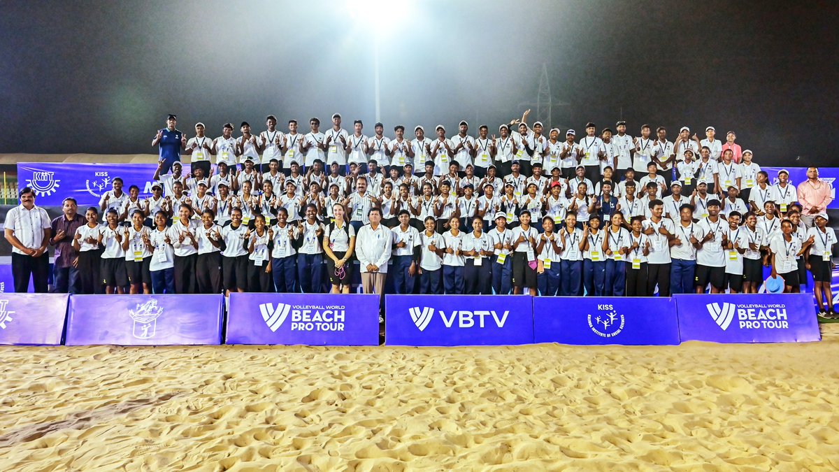 achyuta_samanta's tweet photo. This evening at the FIVB Volleyball World Beach Pro Tour Challenge 2026 at KIIT, I spent some time watching the semi-final match between two teams from the USA and later felicitated the finalists.

This championship at KIIT has brought together 83 teams from 52 countries, with over 300 players and officials present on our campus, and I am very happy to learn that many of them have appreciated the arrangements and facilities made here for this championship and felt comfortable throughout their stay.

I also thanked and encouraged our more than 200 volunteers from KISS who have been working quietly with great dedication. My appreciation to the KISS cultural team as well, who have added joy to the evenings and made the experience memorable for the participants beyond the volleyball matches.

#BeachVolleyballAtKIIT