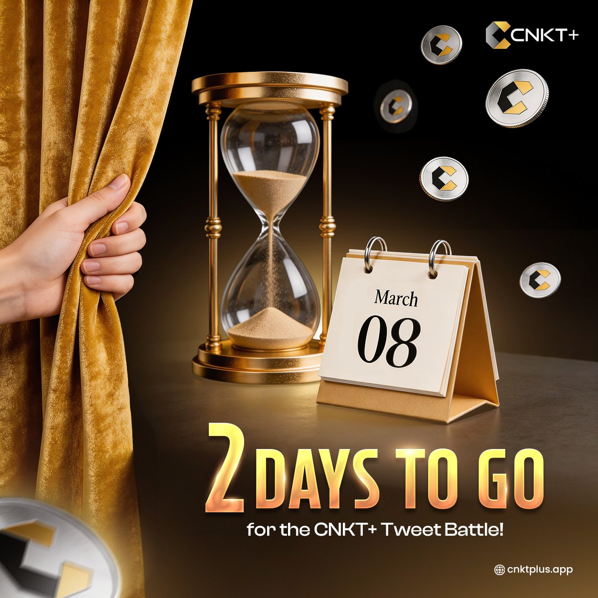Your tweet could still make the top 10.

$50 CNKT prize pool.
$5 for each winning tweet.

Share your best CNKT+ tweet before time runs out.
Keep the tweets coming.
discord.gg/QPRwPRx5dr

#cnktplus #CNKT #tweetbattle #ContestAlert #threedaystogo #Countdown