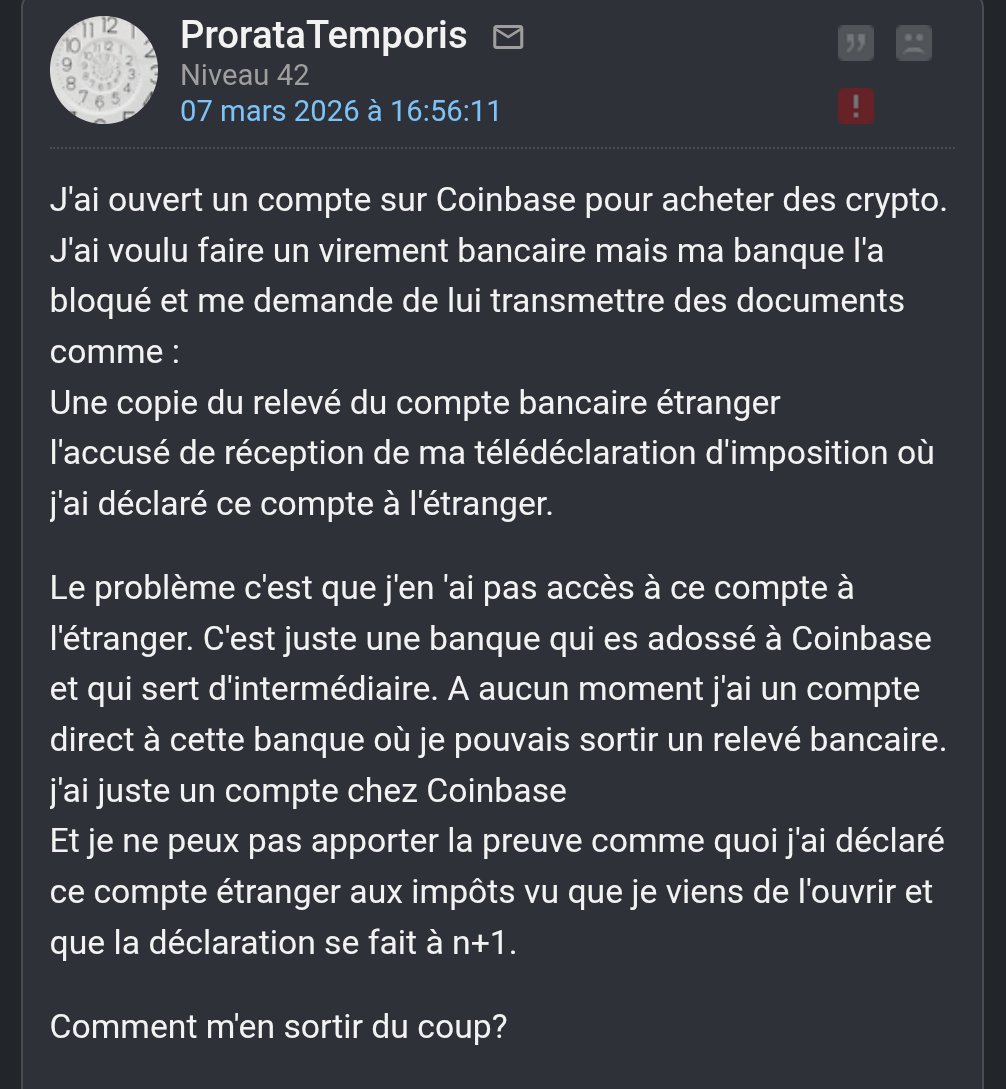 Si vous êtes  investisseur sur le marché des cryptomonnaies, l'une des TRES BONNES PRATIQUES a mettre en œuvre dès le départ est d'avoir recours à une "banque tampon"

👉Ne faites jamais un virement depuis ou vers votre compte bancaire habituel 👈

Le risque de blocage de