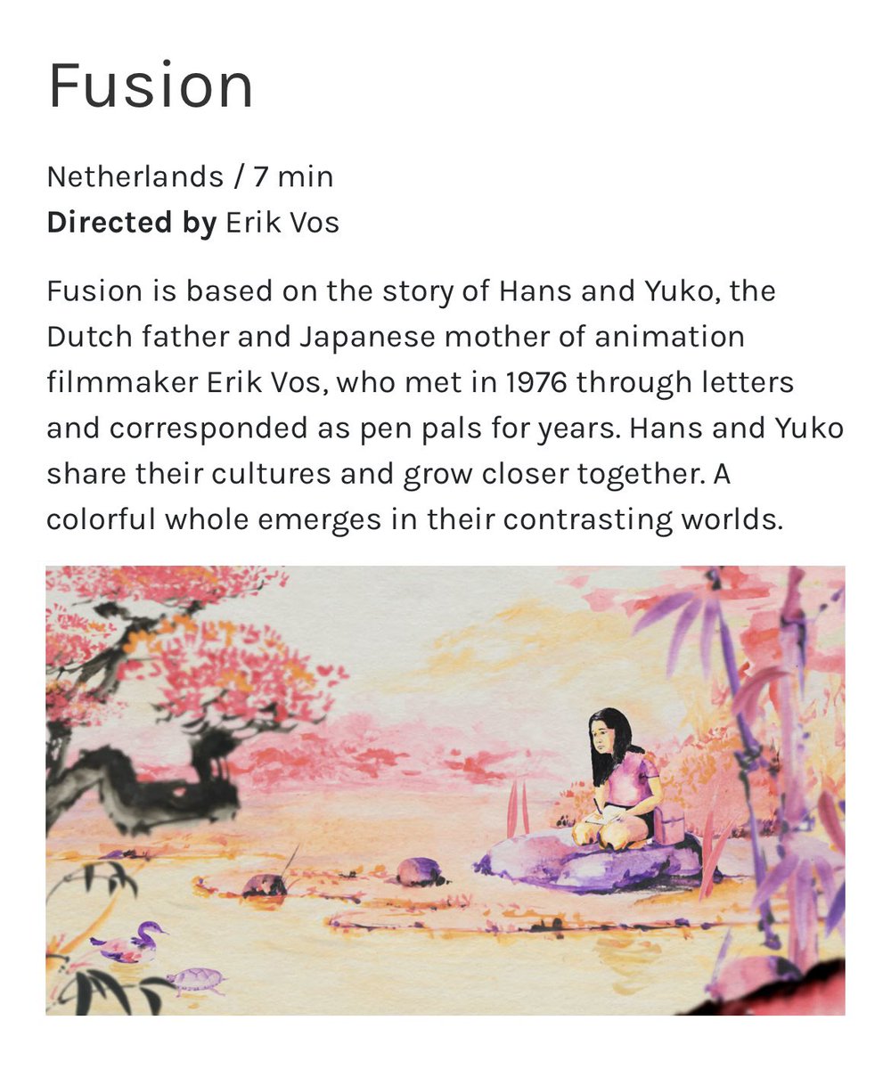 voshans's tweet image. Vandaag is de wereldpremière van #Fusion, animatiefilm van onze zoon Erik Vos, op het internationale #filmfestival in #Spokane, #USA. Gebaseerd op de #liefde van zijn Japanse moeder en Nederlandse vader. We leerden elkaar als penvrienden kennen. Om politieke reden niet afgereisd.