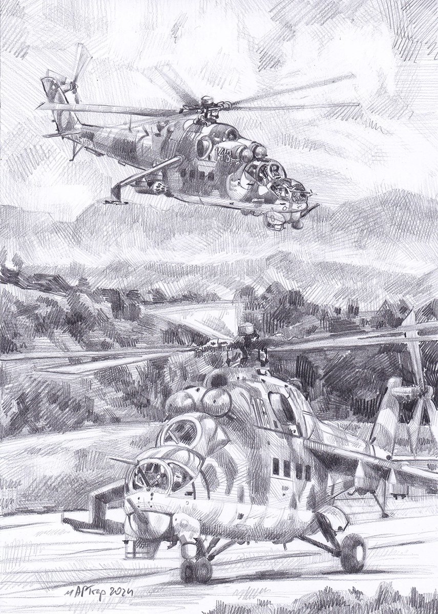 MartinGerginski's tweet photo. Old Mi-24 helicopters from the Bulgarian Air Force. I drew the drawing with a pencil. Year 2024. My nickname is mARTger.
#mi_24 #mi24 #helicopters #aviation #bulgaria #helicopter #aviation_art https://t.co/WjqBUy6s2K