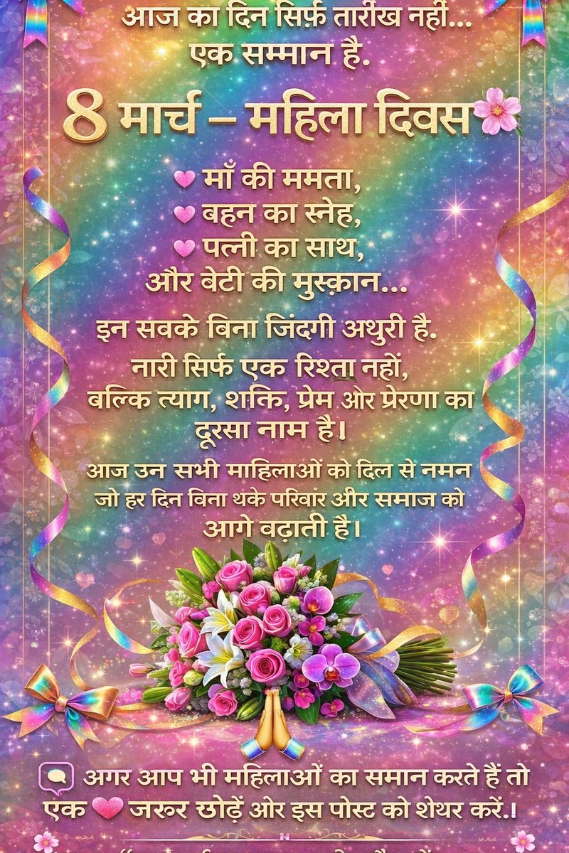 #WomensDay2026
#InternationalWomensDay
🙏 सभी माताओं, बहनों और बेटियों को अंतरराष्ट्रीय महिला दिवस की हार्दिक शुभकामनाएँ।