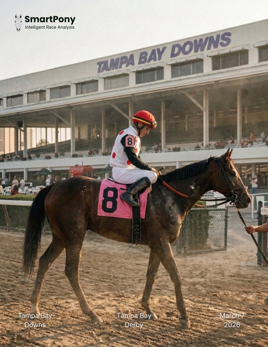 smartponyai's tweet photo. 🌦️Tampa Bay Downs - March 7, 2026 

R4 - Michelob Ultra Challenger S. (G3) 
2-6-1-5

R7 - Columbia S
8-5-1-3

R9 - Hillsborough S (G2T)
8-1-6-4

R10 - Florida Oaks (G3T)
3-2-11-6

R11 - ESMARK Tampa Bay Derby (G3)
6-5-9-7 https://t.co/ojY4HPxcD6