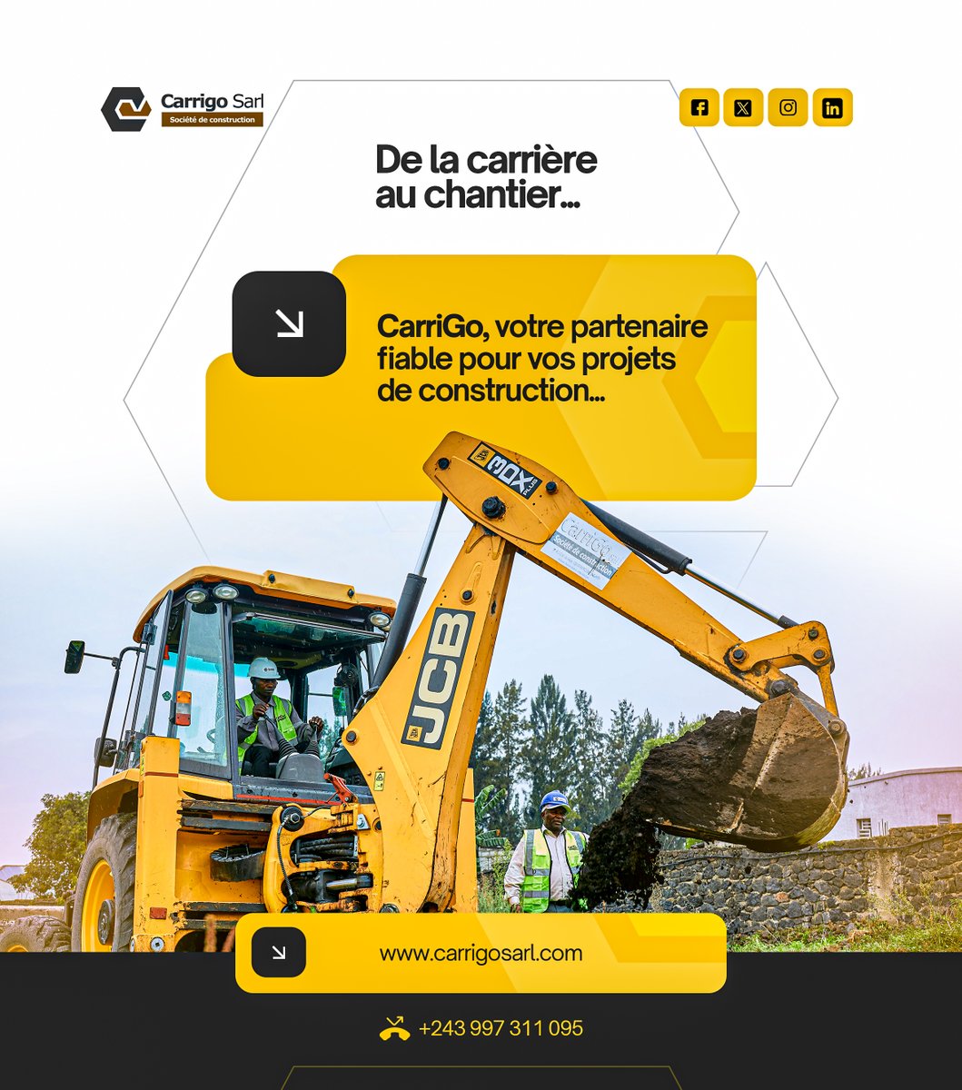 CarrigoLLC's tweet photo. Construire peut devenir simple avec le bon partenaire.

@CarrigoLLC  vous accompagne à chaque étape :
🏗️ #Matériaux
🚜 #Engins
🧱 Travaux de génie civil et BTP
Une solution complète pour bâtir avec efficacité.
#Carrigo #Construction #BTP #GenieCivil #BatirLavenir https://t.co/LtKdbZCtyY