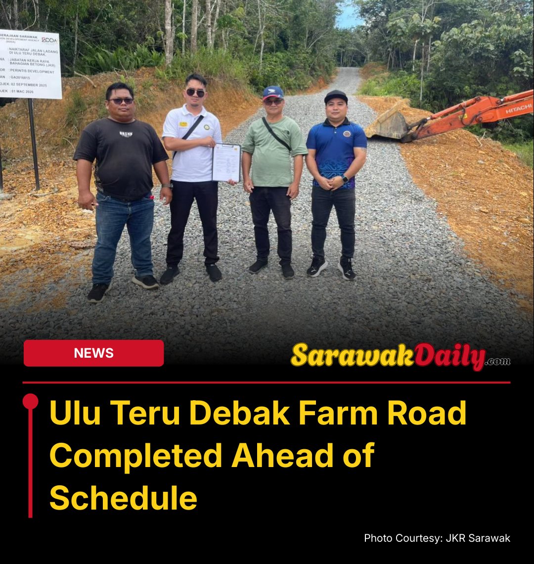 Sarawak_Daily's tweet photo. The Ulu Teru Farm Road Upgrading Project in Debak has been completed ahead of schedule. Implemented under the Betong Division Development Agency (BDDA).

Read more: https://t.co/PBfUm8xXmJ

#Debak #Sarawak #SarawakNews #Betong #SarawakDaily #KuchingKing https://t.co/BXjgKSKPhl