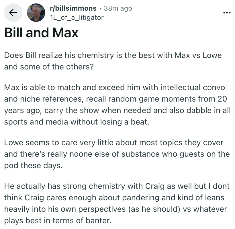 The r/BillSimmons Podcast tweet media