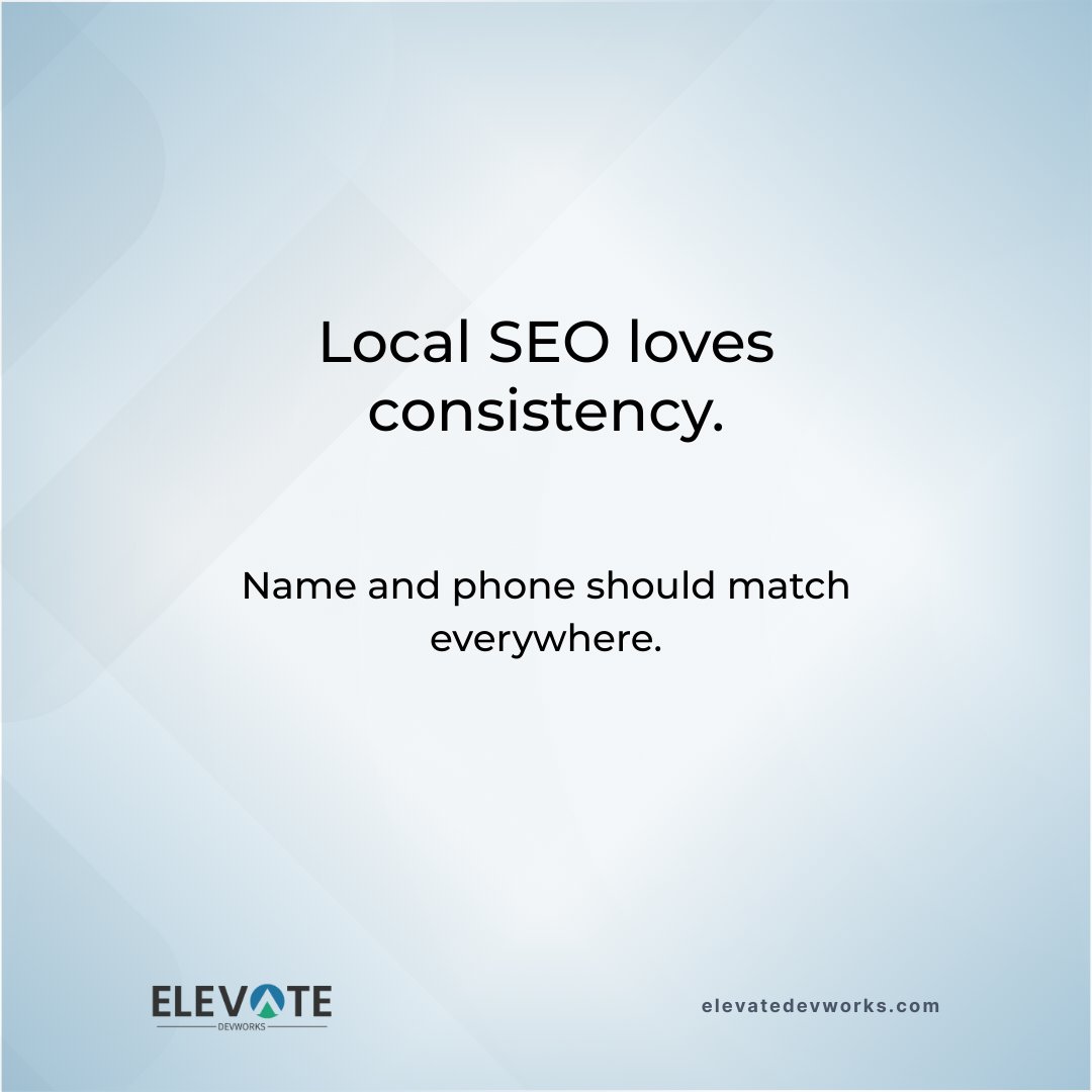 elevatedevworks's tweet photo. Local SEO tip: keep your business name + phone consistent everywhere online.

Mismatches reduce trust (and can hurt visibility).
Is yours consistent? https://t.co/O3W87agVJg