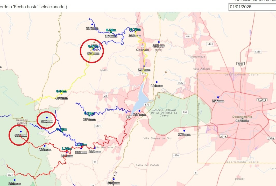 Algunas d las precipitaciones más importantes en las cuencas altas d las sierras dejaron estos registros, desde el 01/01 al 07/03, x eso los diques a full.
Cuenca río Santa Rosa
Tabaquillo: 883.6mm
Tres Arboles: 614 mm
Los Corrales 580 mm
Río San Miguel 521 mm
via <a href="/dimarcorafael/">meteorafa</a>