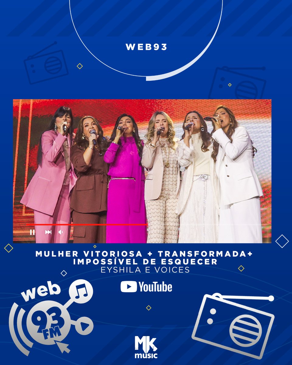 MKMusicBrasil's tweet photo. A canção “Mulher Vitoriosa + Transformada + Impossível de Esquecer”, da @Eyshila1 com Voices, foi destaque no programa #web93, da Rádio 93 FM. ⁣Assista no canal da Rádio do povo de Deus, no YouTube.

🎧 https://t.co/b2U3JVQVpF

#Web93 ⁣#Eyshila #ImpossivelDeEsquecer #Voices https://t.co/RWone5iMft
