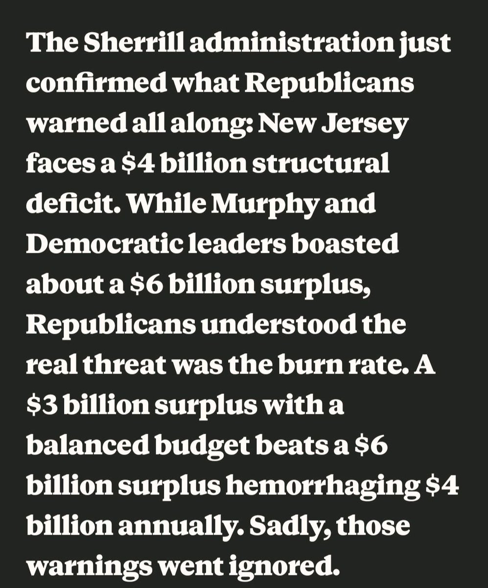 fight4newjersey's tweet photo. The "surplus" brag we all saw coming backfires! While NJ leaders paint pretty pictures, we’re staring down a $4 BILLION structural deficit. 🫠 Fiscal responsibility? Guess who left that memo unread! #NJPolitics #FiscalTruth https://t.co/SyoW0xsfnd