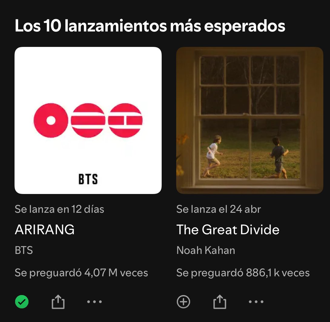 🚨 DIFUSIÓN MAXIMA A ESTO MORADAS! NECESITAMOS SEGUIR SUBIENDO LOS PREGUARDADOS, logremos esos 5M, COMPARTAN ESTO URGENTE👇🏻🙏🏻

— #BTS_ARIRANG: 4.07M (+50k😭🔥) 
— Album más preguardado: 6M ❗️

PRE SAVE ARIRANG
ARIRANG IS COMING
BTS IS COMING
#BTS_ARIRANG
#12DaysTillArirang