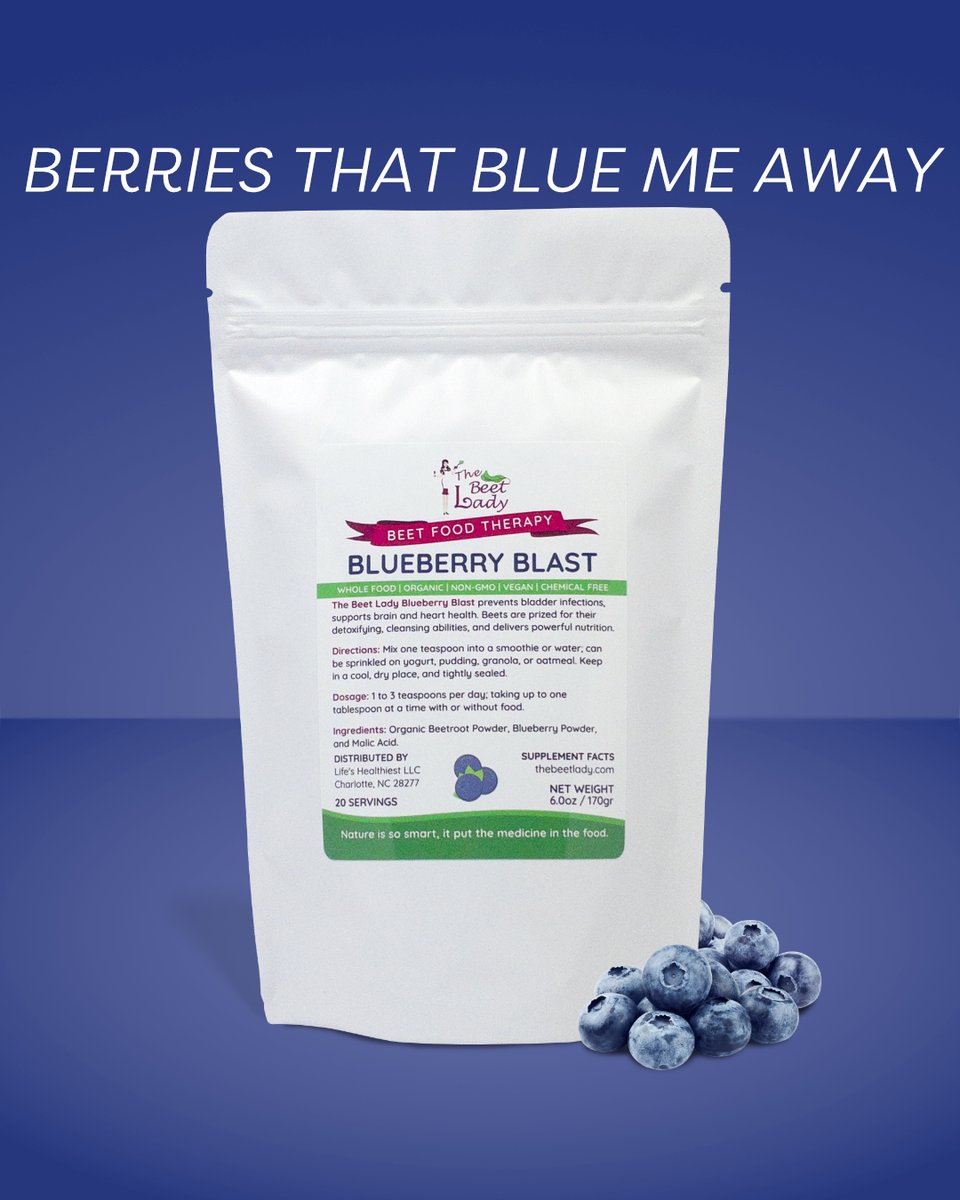 TheBeetLady's tweet photo. The health of your brain and heart is of the utmost importance. One of the best methods for supporting them is The Beet Lady's Blueberry Blast powder.  If you want to learn about more benefits, head over to: https://t.co/4NgdtGdDql
#thebeetlady #beetfoodtherapy #blueberryblast https://t.co/mbd25VhWPv