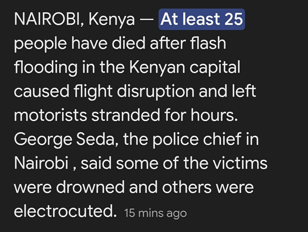 sindani_susan's tweet image. The 25 people who have died because of yesterday's floods in Nairobi did not die because it rained. It rains everywhere. They died because the systems that were supposed to protect them were looted before they could function.

Say that clearly. Say it without apology.

#WakeUp
