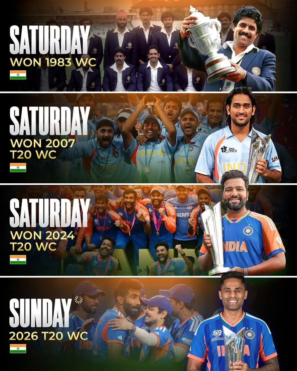 MYINDIA9587's tweet photo. India has never won a World Cup on a Sunday 🇮🇳😮 

Will the curse end tomorrow? 🏆 #indiateam https://t.co/3Wc3oy12bm