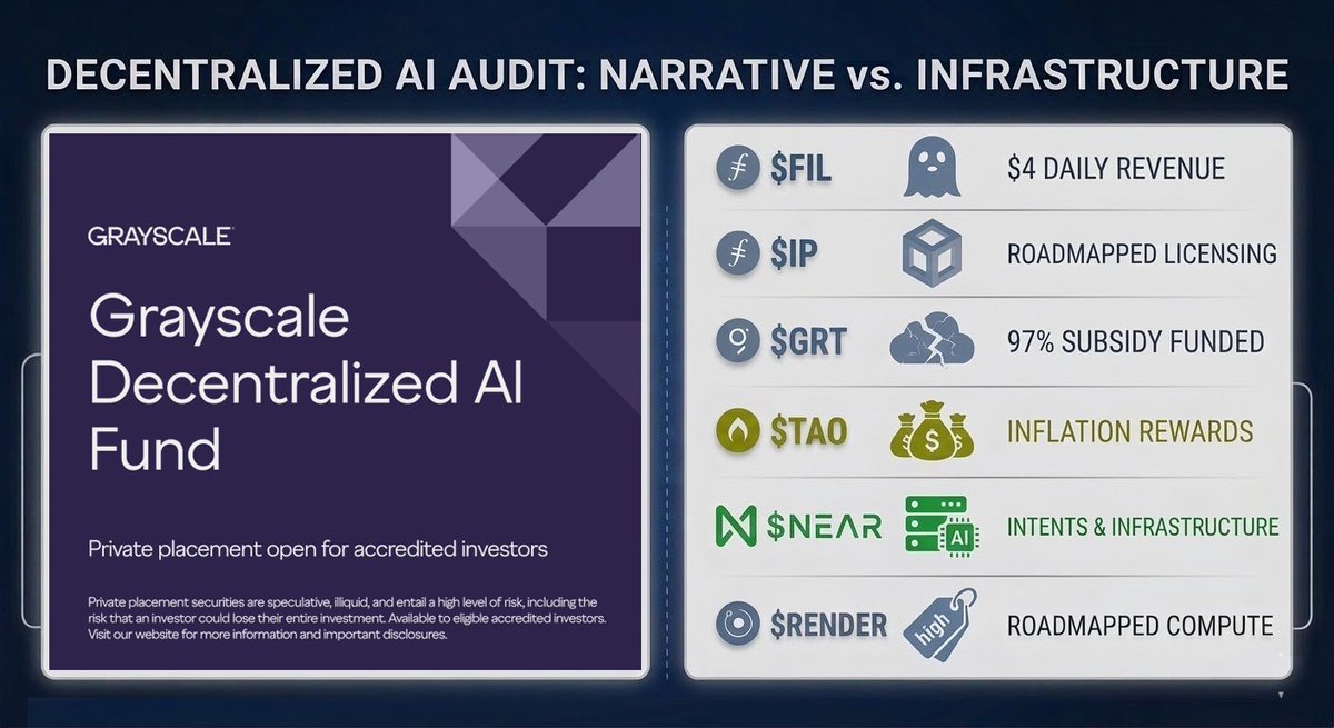 Spent the weekend auditing the raw on-chain data of the "Decentralized AI" leaders.

What I found is terrifying: Ghost networks, $4 in daily revenue, and 99% inflation-fueled survival.

The "AI" label is being used to hide the worst metrics in crypto. A thread on the brutal